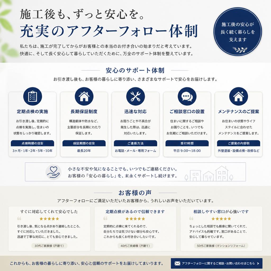 アフターフォローの充実