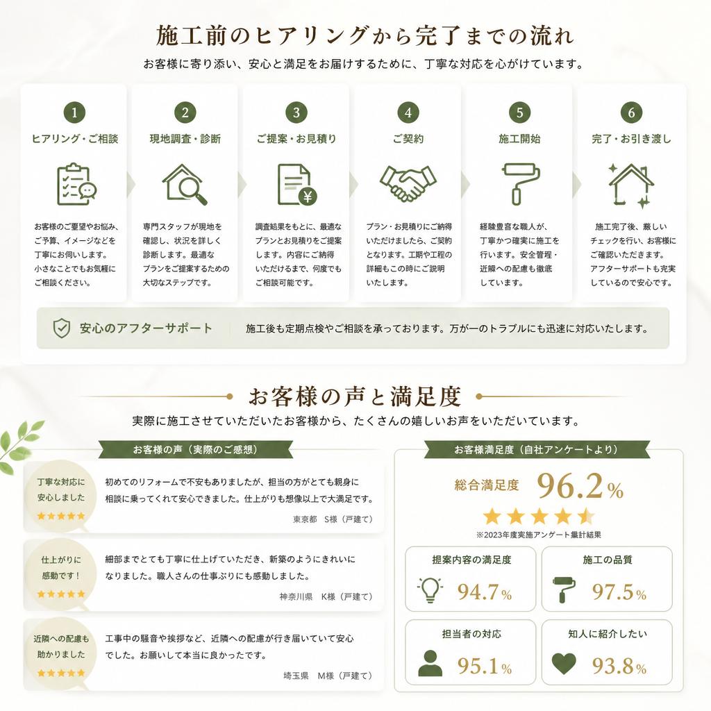 4. 施工の流れとお客様の声