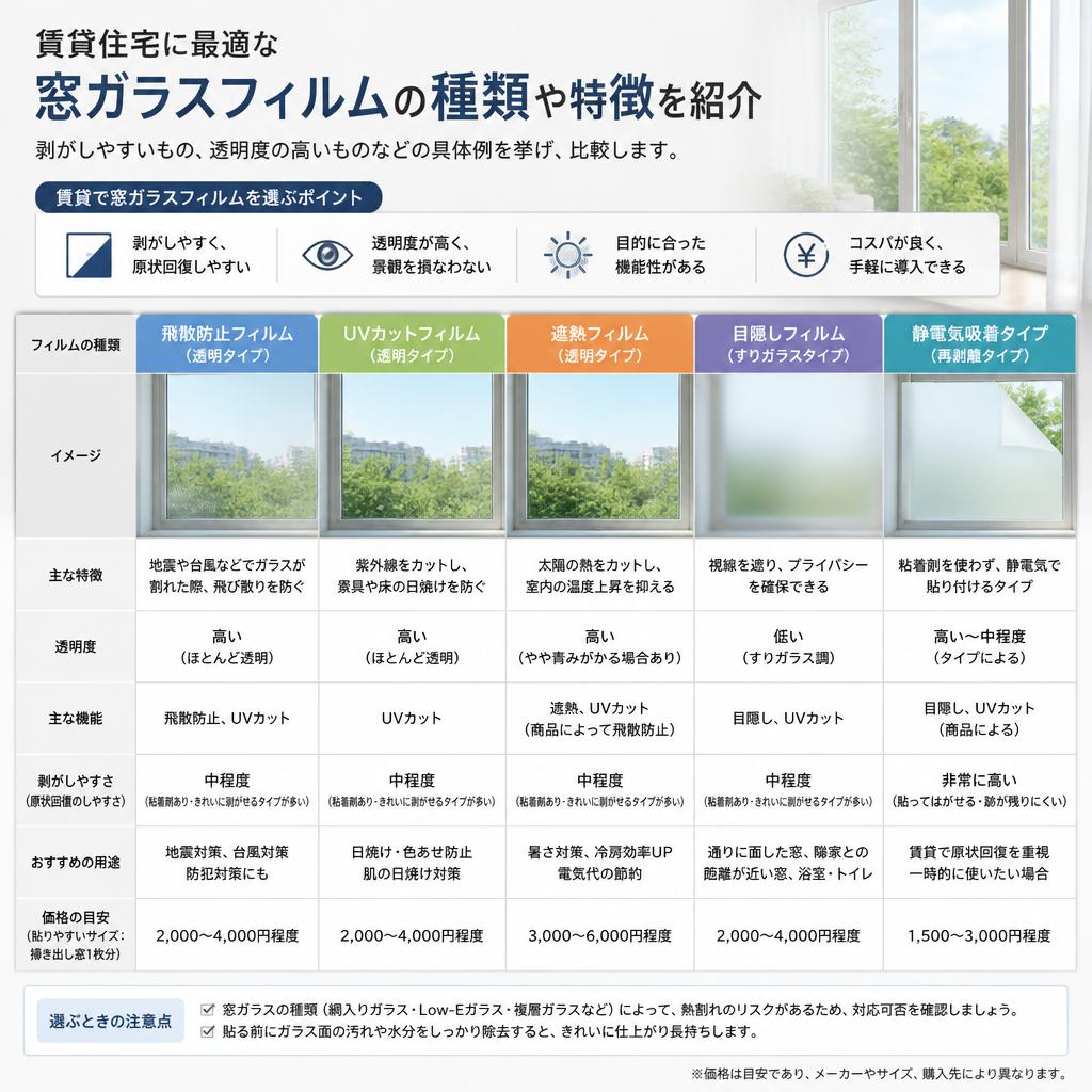 選ぶべき窓ガラスフィルムの種類