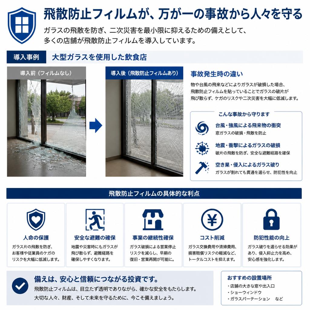 安全性を高める飛散防止フィルムの導入