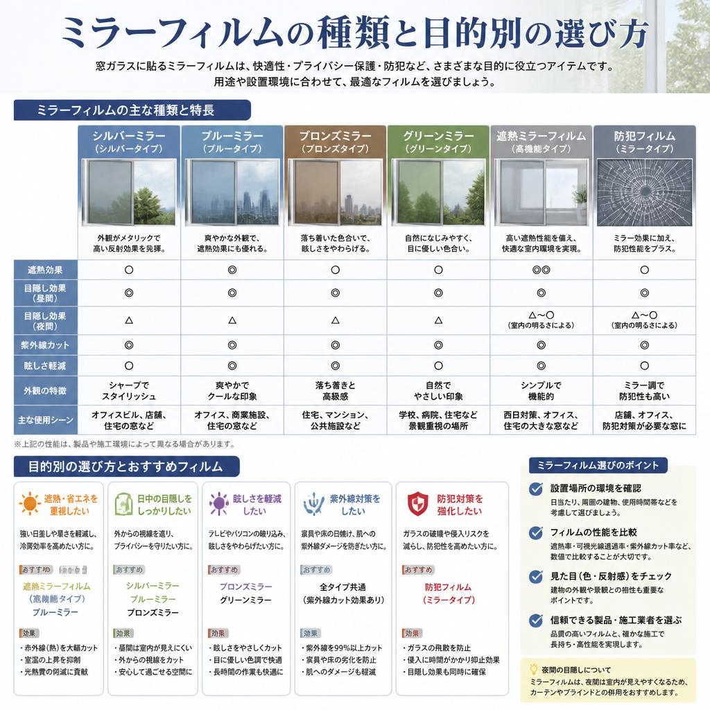 ミラーフィルムの種類と選び方