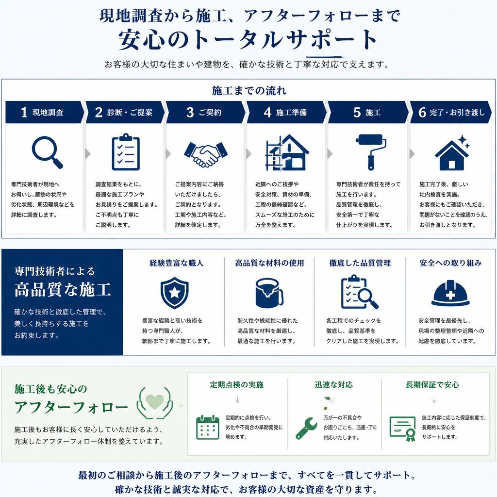 施工の流れと専門家による高品質な施工