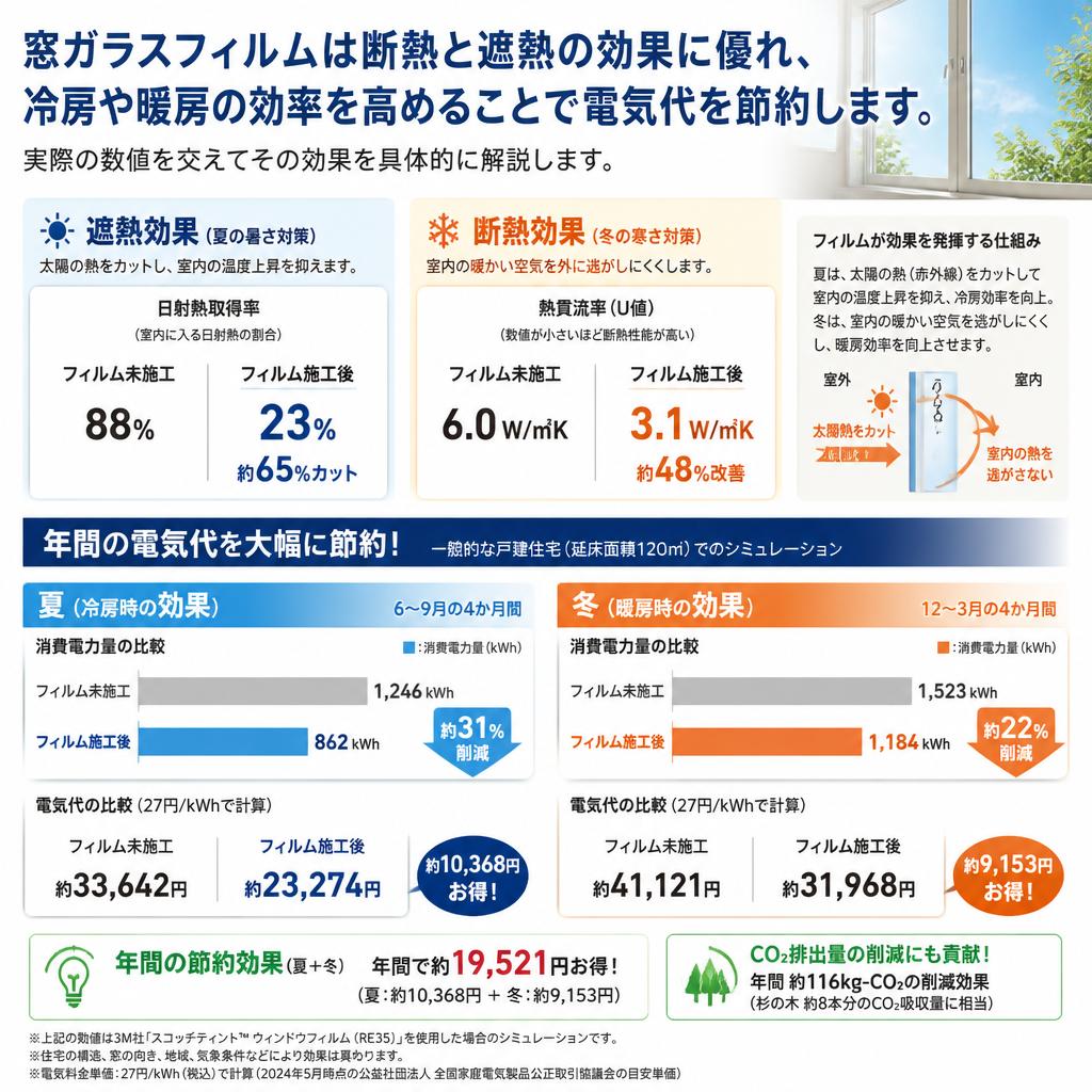 窓ガラスフィルムの省エネ効果