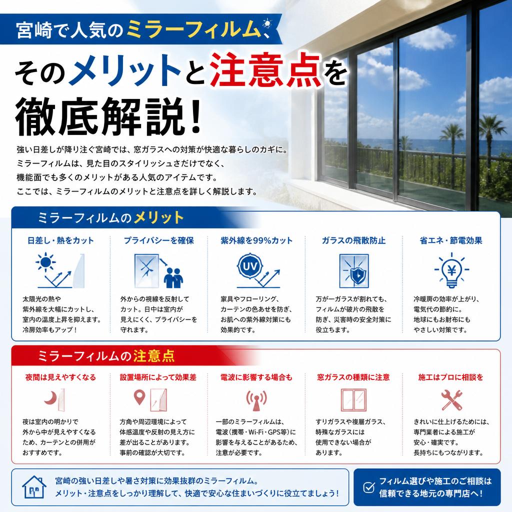 「宮崎で人気のミラーフィルム、そのメリットと注意点」を徹底解説! よかまど宮崎