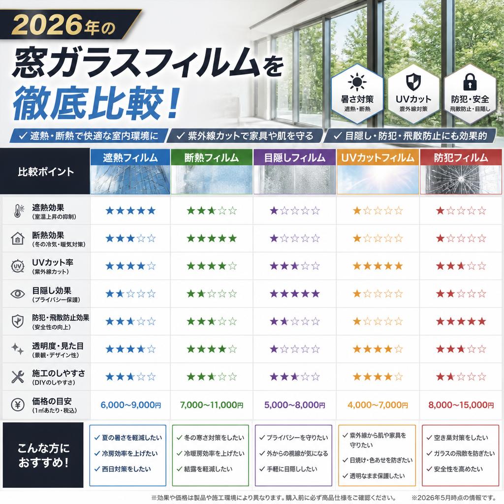 2026年の窓ガラスフィルムを徹底比較！よかまど宮崎