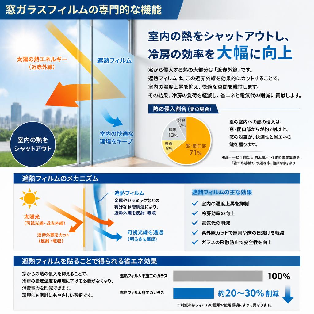 窓ガラスフィルムで空調効率を向上